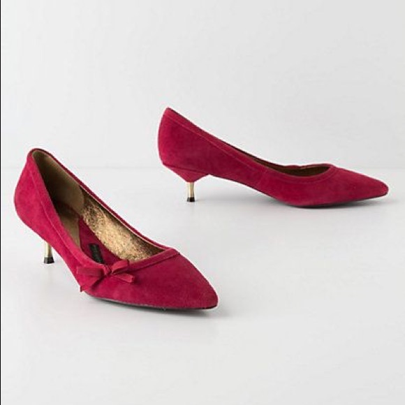 Anthropologie 40 9 Red Brass Tipped Kitten Heels - Picture 7 of 7